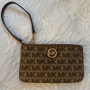 Michael Kors Tan and Brown Monogram Wristlet